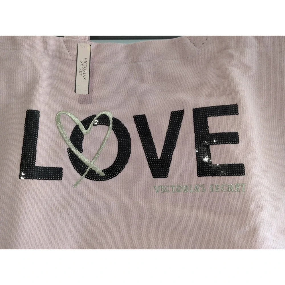 Victoria's Secret Pink LOVE Sequin Large Summer/Beach/Travel Tote Bag NWT‎